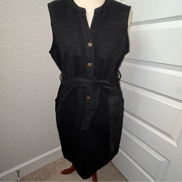 Nanette Lepore 3/4 Button Front Denim Like Sleeveless Belted Dress - Picture 1 of 9